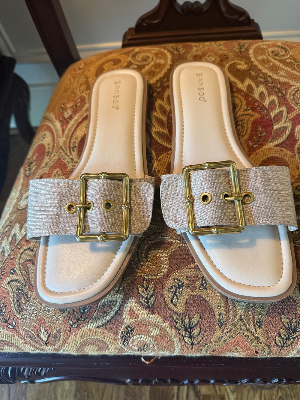 Bamboo Slide sandals. Gold accents. Worn 1x . EUC  9M